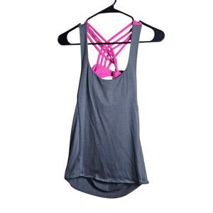 Lululemon Free To Be Tank 2 In 1 Heathered Flash Light Gray Tank/Pink Bra Size 4
